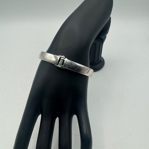 Vintage Turquoise & Silver Tone Hinged Bracelet With Rhinestone Accents - Picture 3 of 4